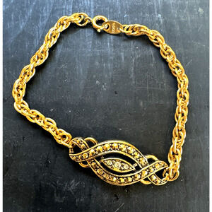 Vintage Avon Heirloom Gold Tone Infinity Bracelet with Faux Marcasite Rope Chain